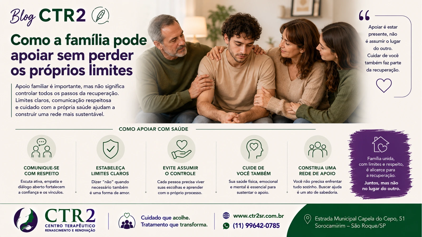 Família reunida ao pôr do sol, simbolizando apoio, união e limites saudáveis