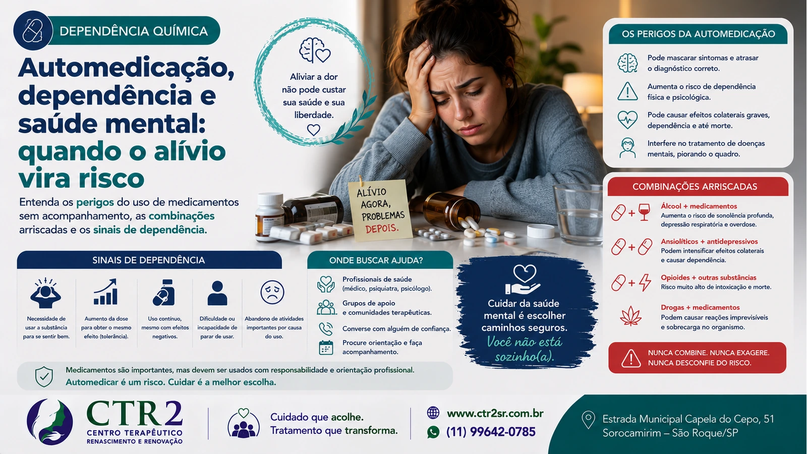 Medicamentos organizados, representando alerta sobre automedicação e uso sem prescrição