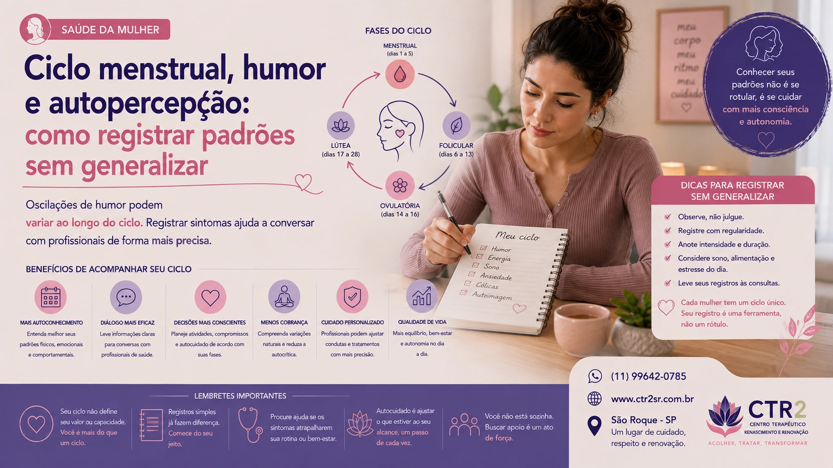 Ciclo menstrual, humor e autopercepção: como registrar padrões sem generalizar